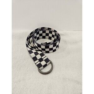 Unisex Checkerboard Belt Black White Metal D Ring Buckle Double sided Soft